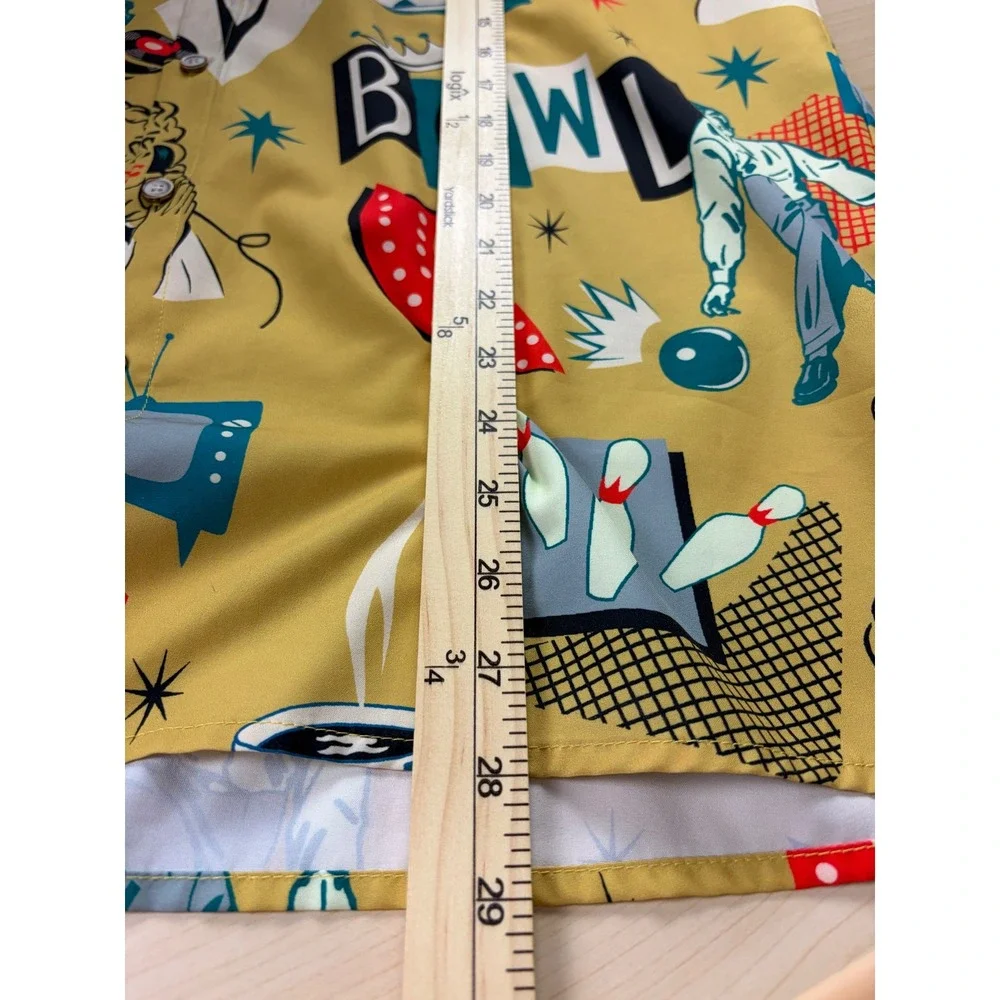 Royaura Bowling Graphic Retro Short Sleeve Button Down Shirt Size M